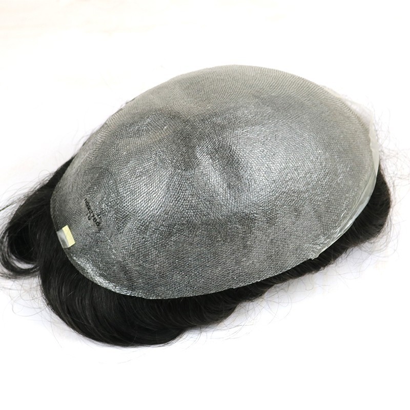 Super Natural Hairline 1b80 Sliver Grey Mens Toupee 0.02mm Ultra Thin Skin Hair