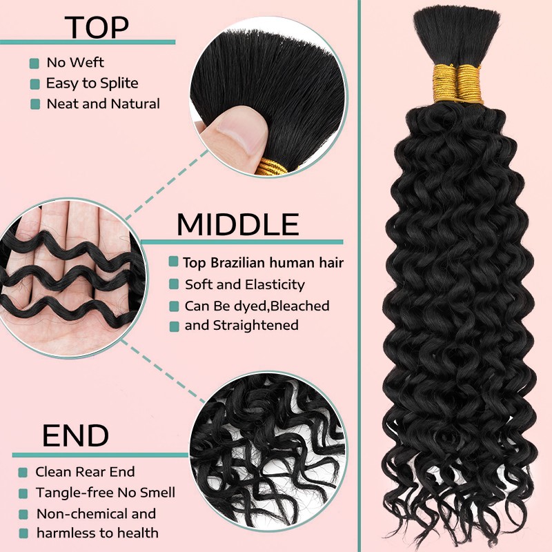 Human Braiding Hair for Boho Braids 200G 2*Bulks Deep Water Wave Bulk No Weft US