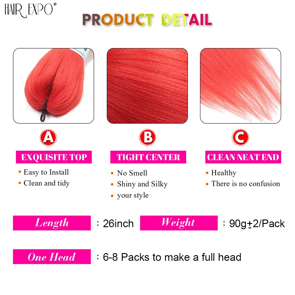 26Inch Easy Braids Synthetic Hair Colorful Pre Stretched Extensions Jumbo Ombre