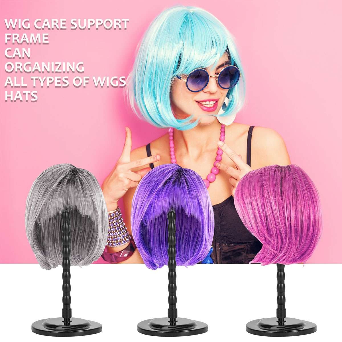 13.8 Inch Plastic Wig Stand Portable Hat Display Holder Mannequin Head for Wigs