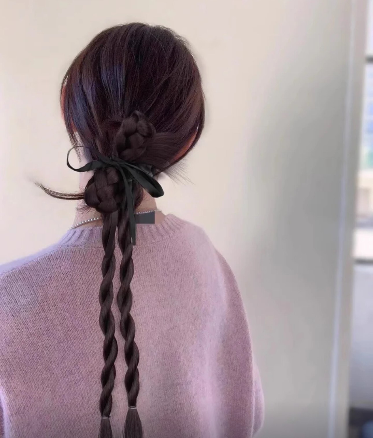 Natural Black Braided Hair wig Clip with Bow – Realistic & Easy to Wear