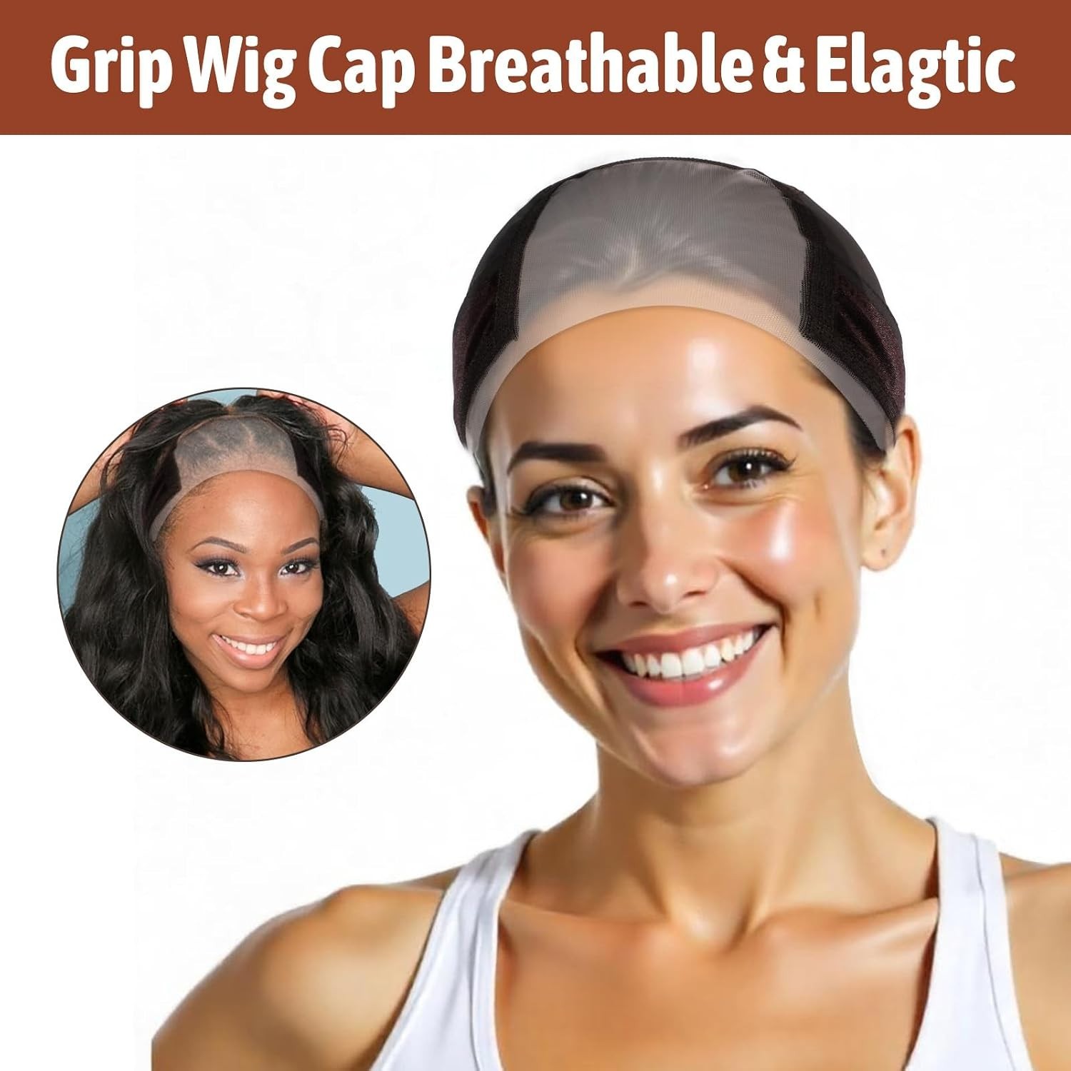 Lace Wig Grip Cap for Women, 4×5 Transparent 4 x 5 Inch, Brown