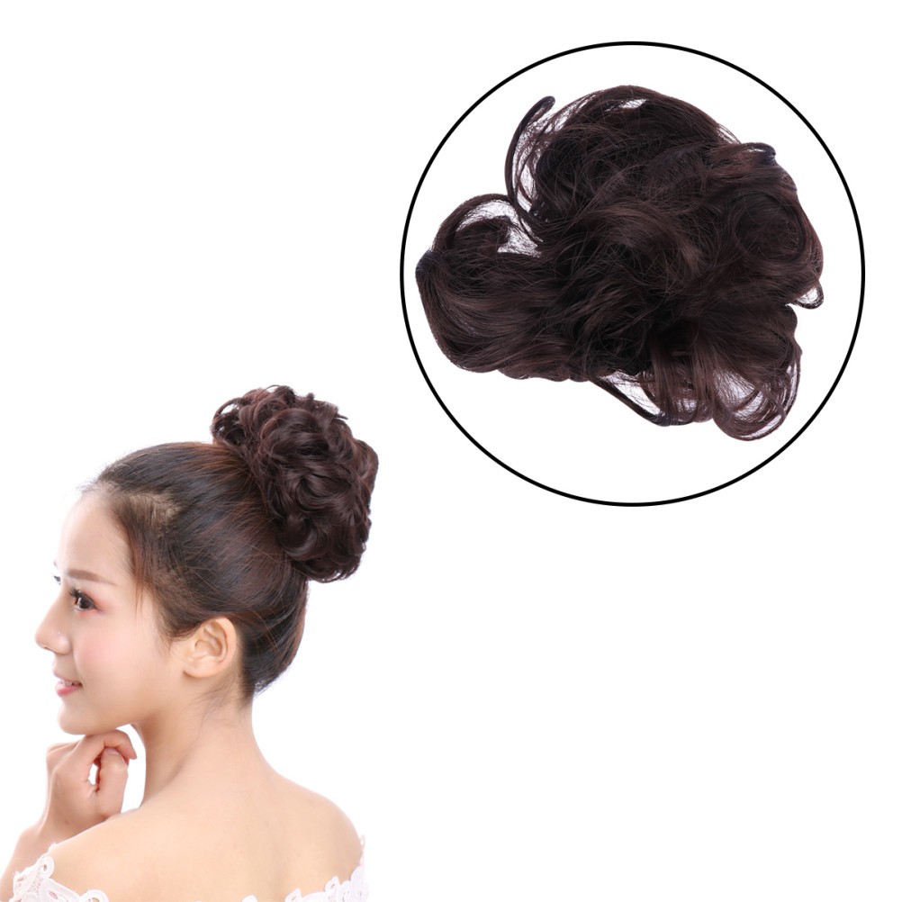 Elastic Light Brown Hair Bun Extension Easy to Wear and Wash for Elegant Events