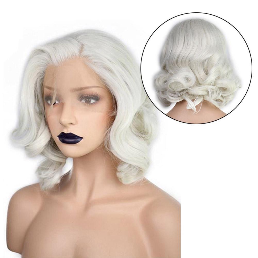 Short Platinum Blonde Lace Front Wig Curly Wavy Bob Wigs Costumes Cosplay Wigs