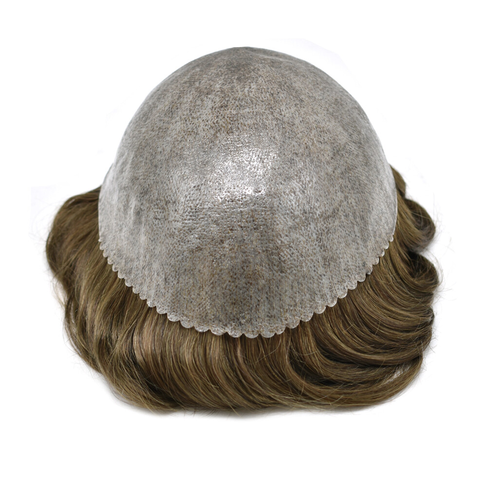 Mens Toupee Human Hair Replacement System Injection Poly Skin Hairpiece Wigs US