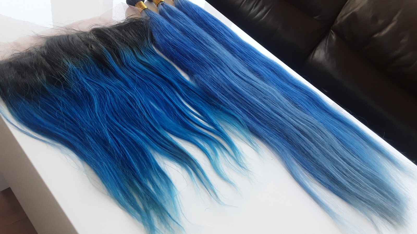 1B#/BLUE OMBRE BRAZILIAN VIRGIN HUMAN HAIR STRAIGHT BUNDLES 30+30+30&18 FRONTALS