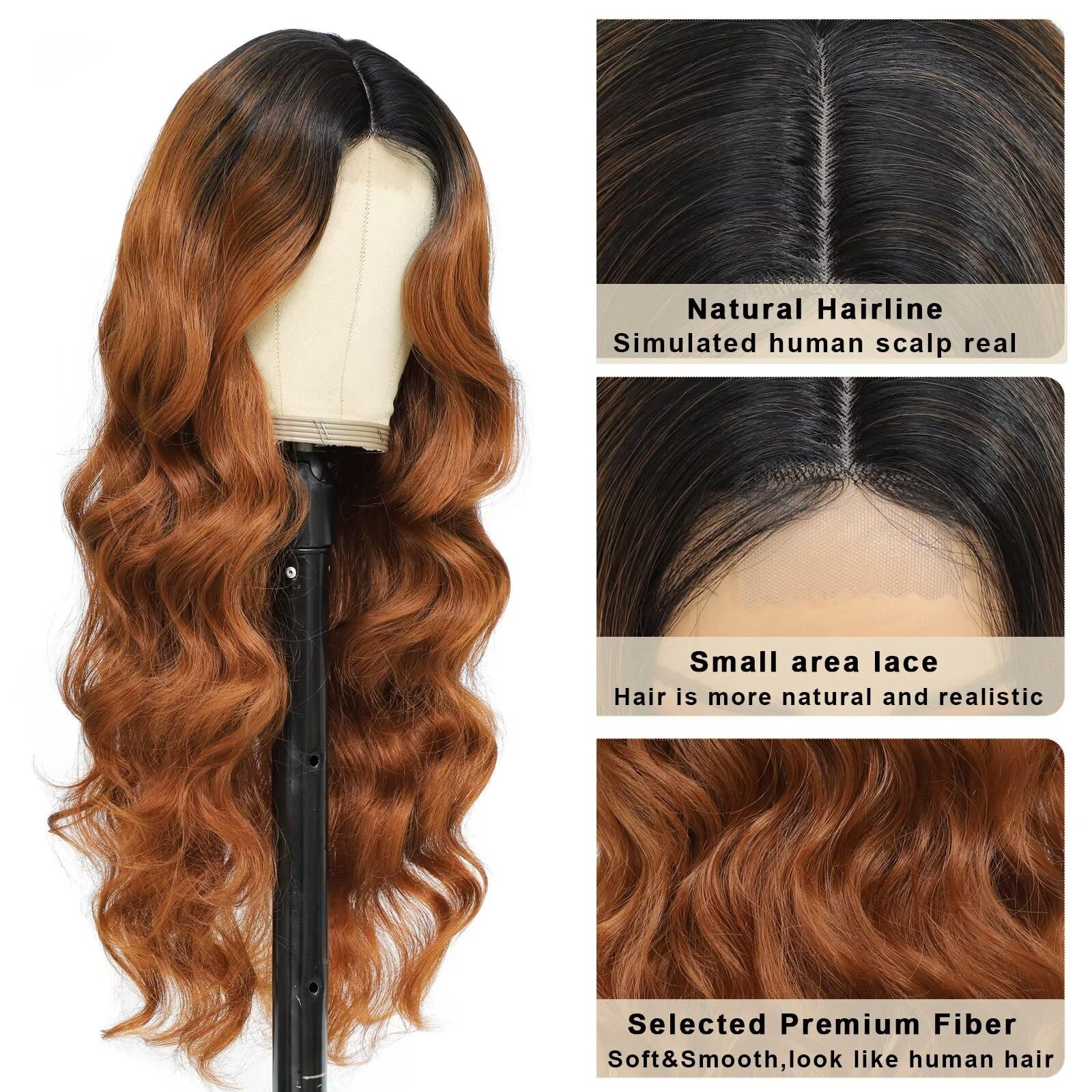 Ombre Brown Wig For Women 28 Inch Long Wavy Synthetic Lace Front Wig 1b/30 Mi…