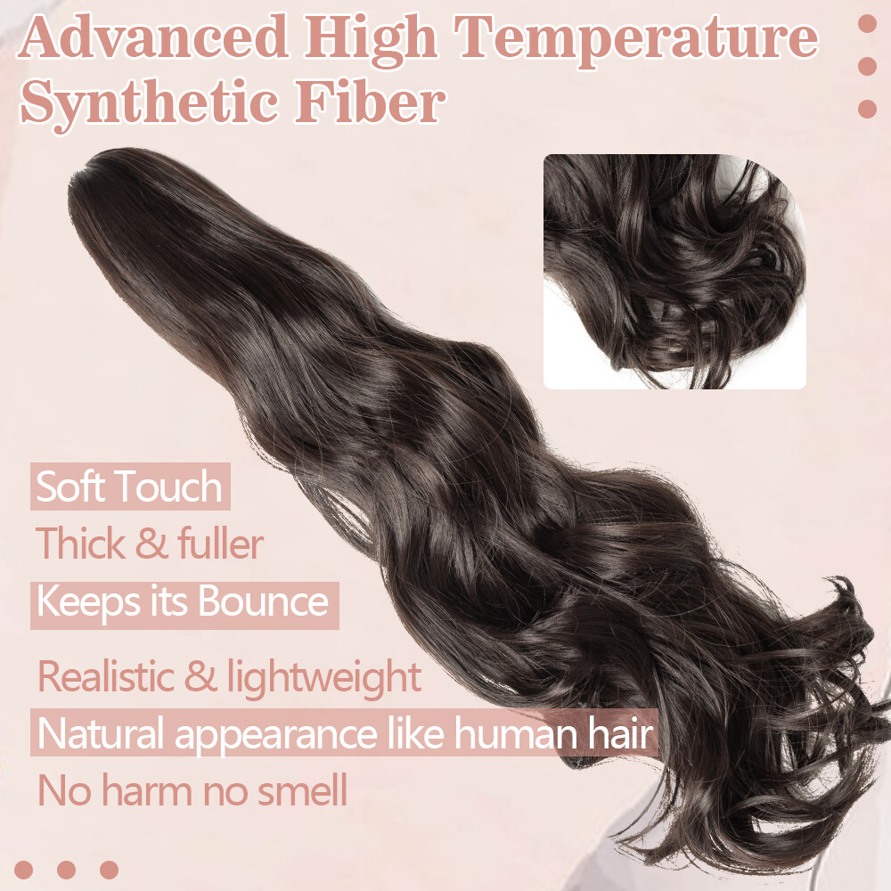 Claw Ponytail Long Curly Pony Tails Clip In Hair Extension Brown Highlight Thick
