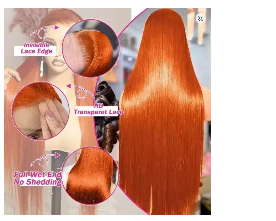 350 Ginger Orange Straight Human Hair Wigs 13X4 Hd Lace Frontal Wigs 250%