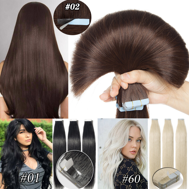 Russian Skin Weft Tape in 100% Remy Real Human Hair Extensions Full Head 200g 8A