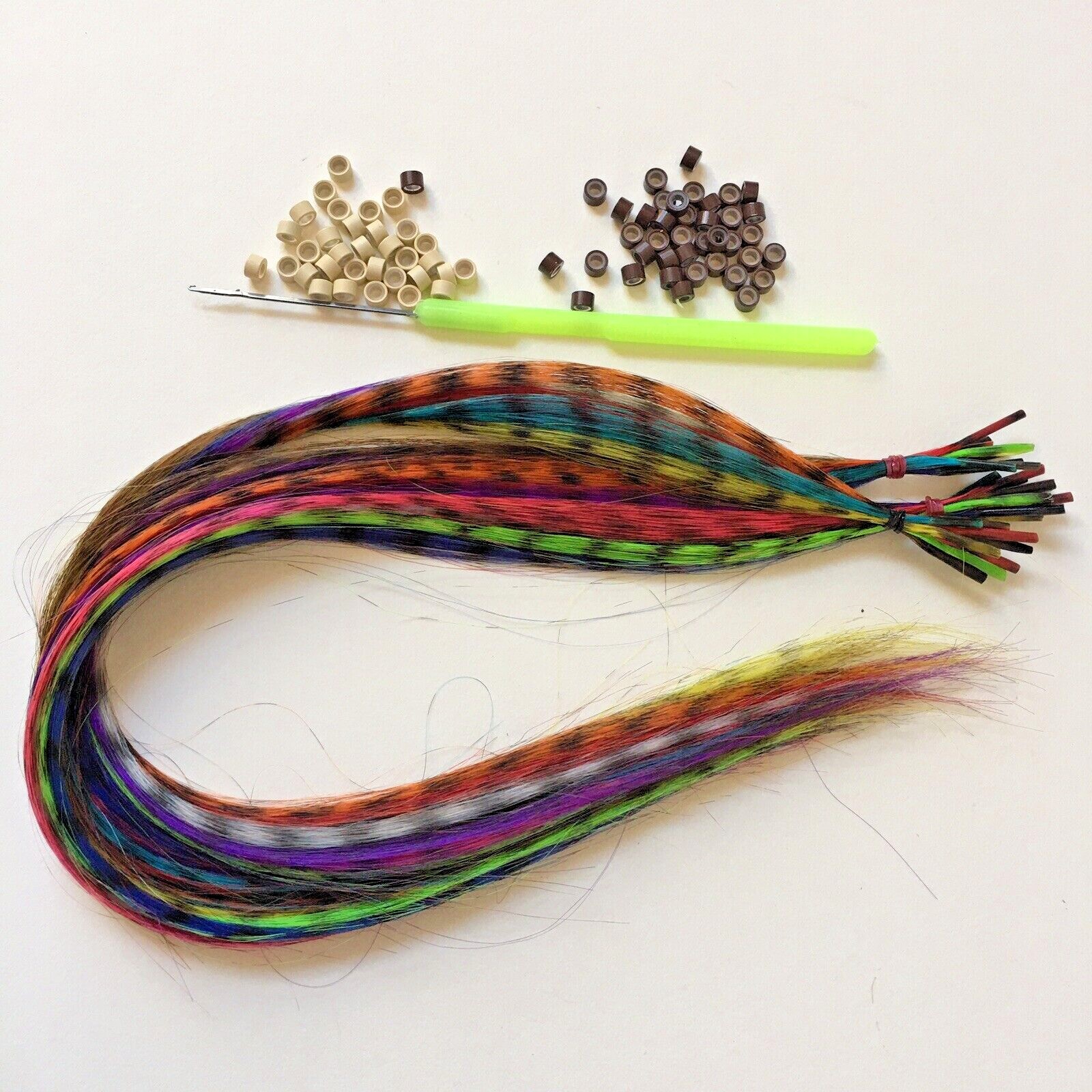 Synthetic Feather Hair Extension Kit-30 Feathers 1 Hook 60 Beads In Plastic Box
