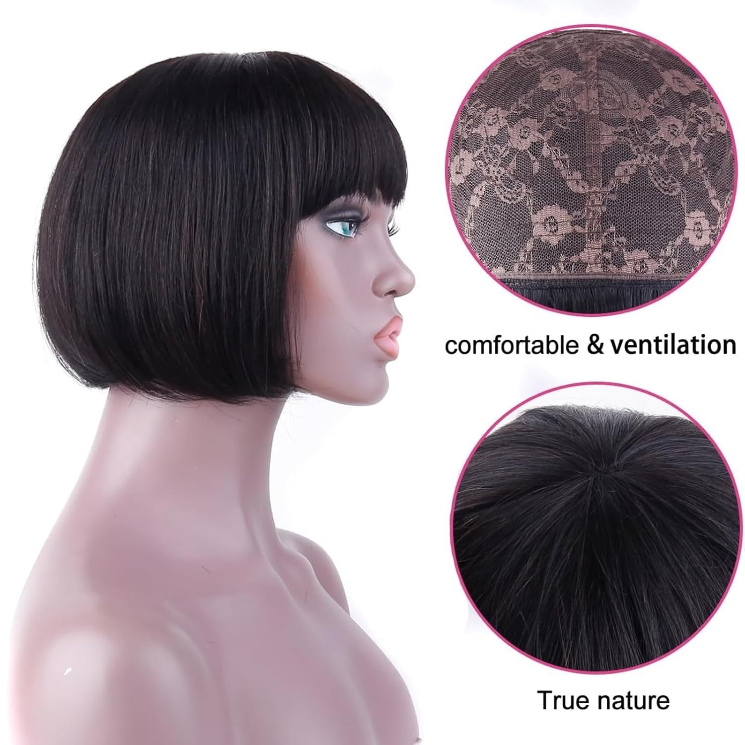 Straight Wig with Bangs Short Bob Wigs with Bangs Human Hair 100% Brazilian Wig
