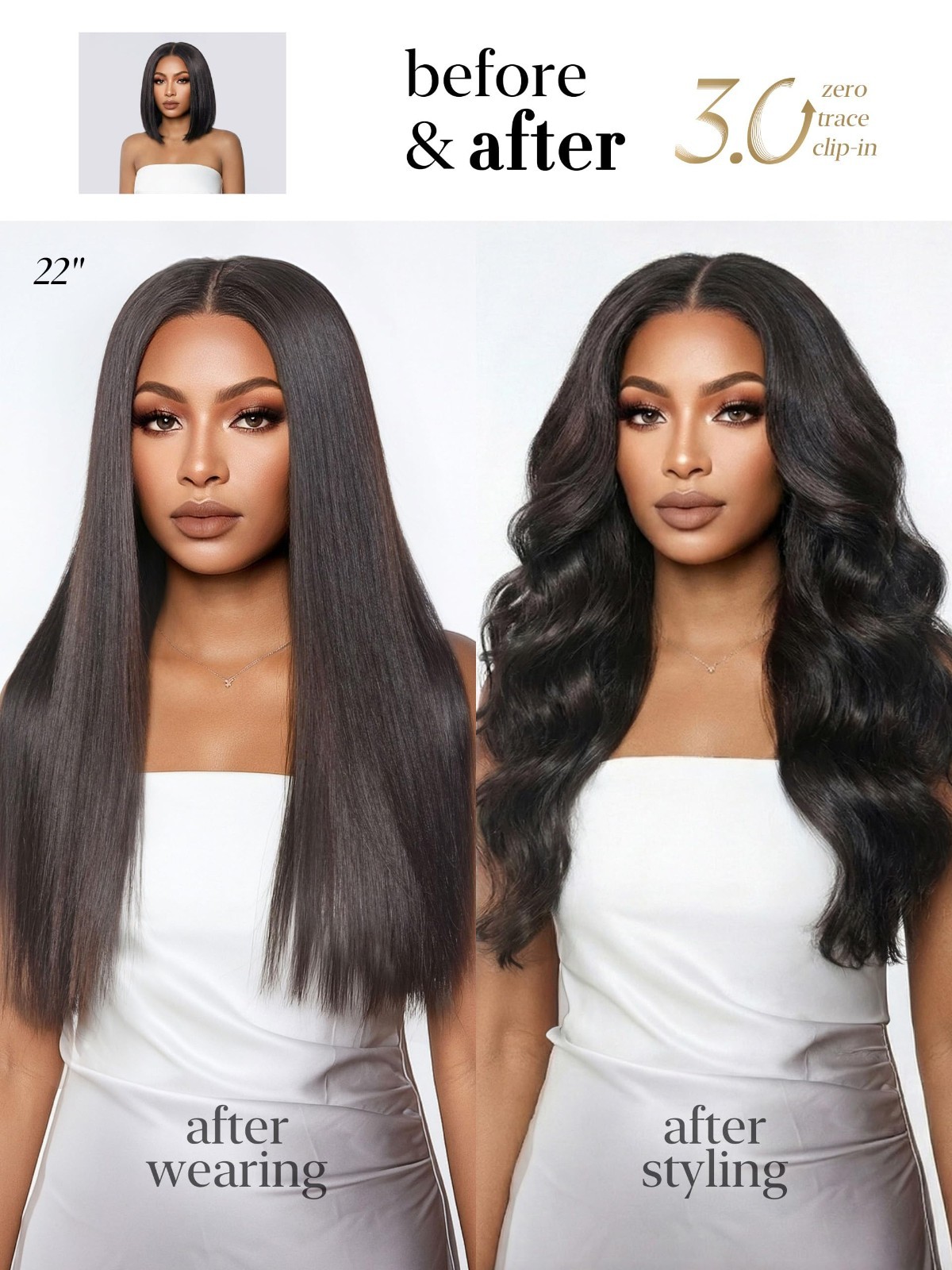 Invisible Clip-In Hair Extensions 20″ Yaki Straight 100g 7 Pcs – Real Human Hair