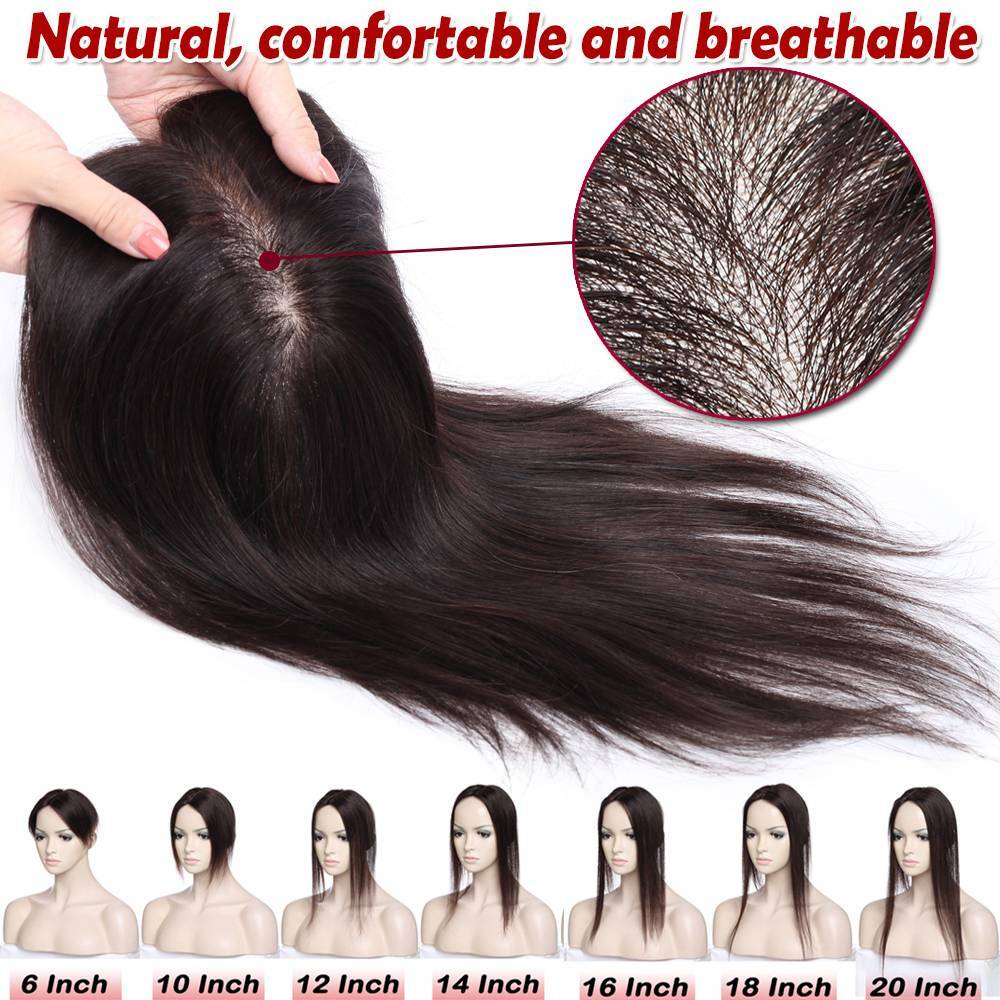 US Clip in Hairpiece 100% Real Remy Human Hair Topper Toupee Top Silk MONO Women