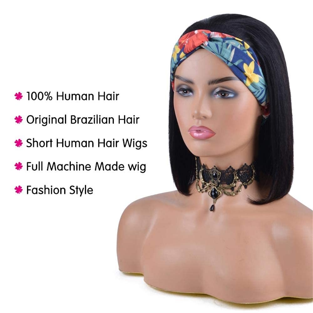 Short Bob Human Hair Wig for Women – Easy to Wear Half Wig with Free Headband…