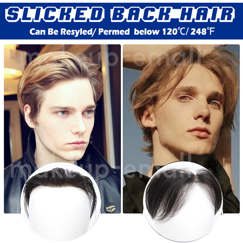 100% Virgin Human Hair Men Front Receding Hairline PU Toupee Hairpiece-More Size