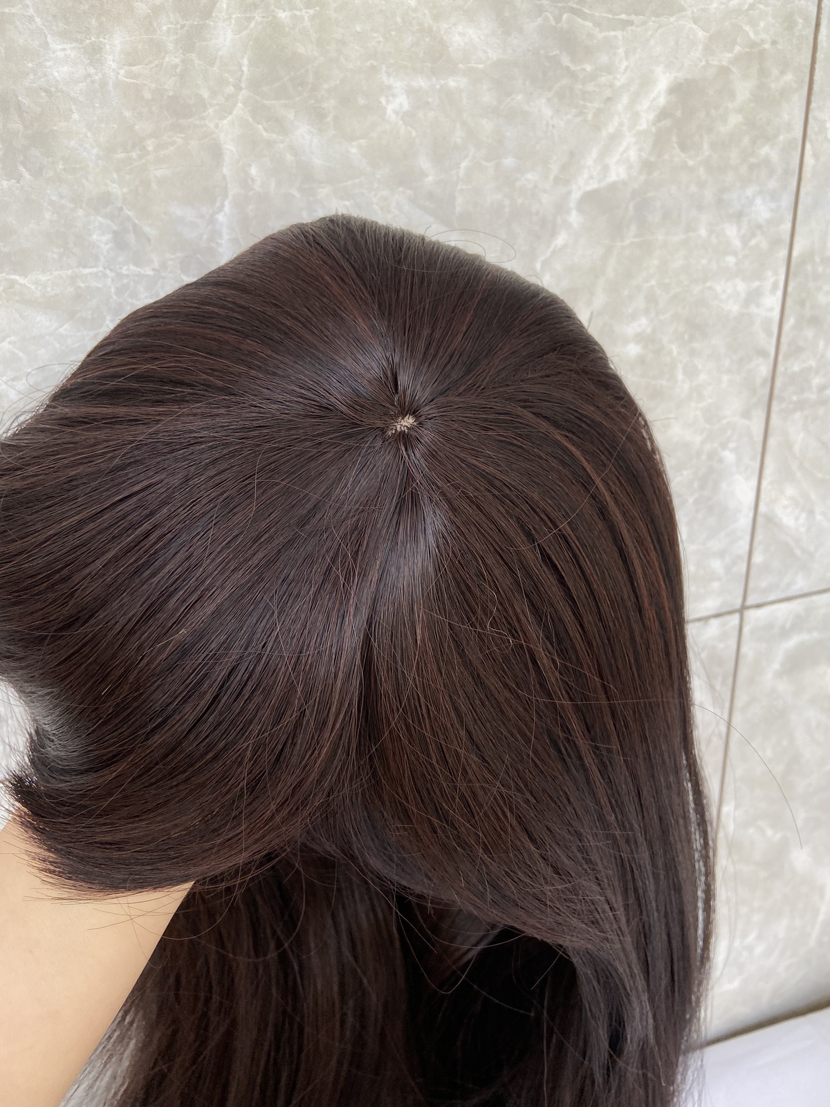Long Straight Human Hair Blend Heat Ok Wigs Dark Brown Super Soft Natural Wigs