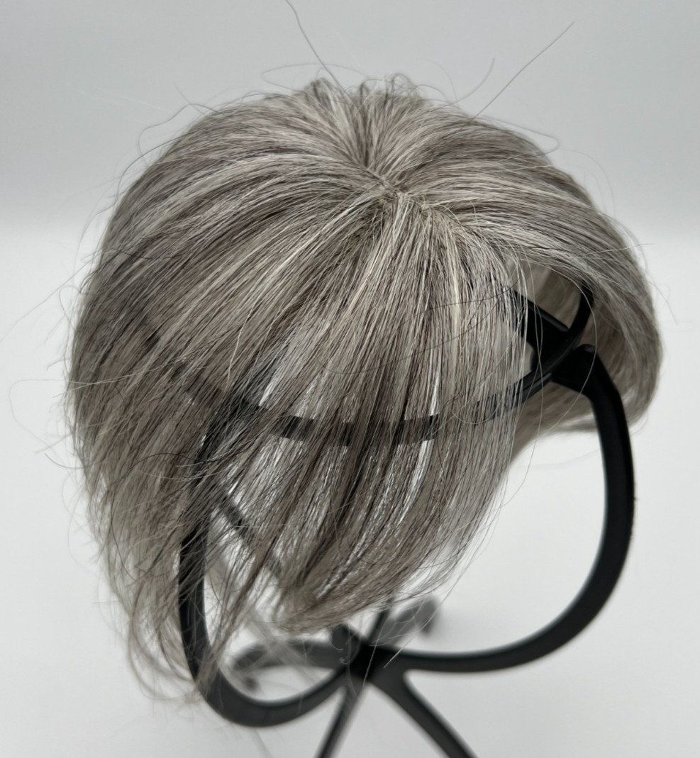 Gray Mixed Black w/ Brown Tones 10in 100% Real Human Hair Topper