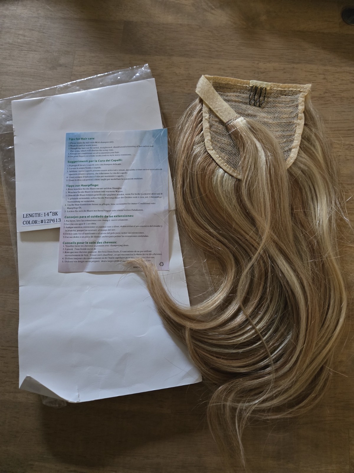 Sego Ponytail Extension Human Hair Clip/ 14 In. 80g. Golden Brown & Bleach Blond