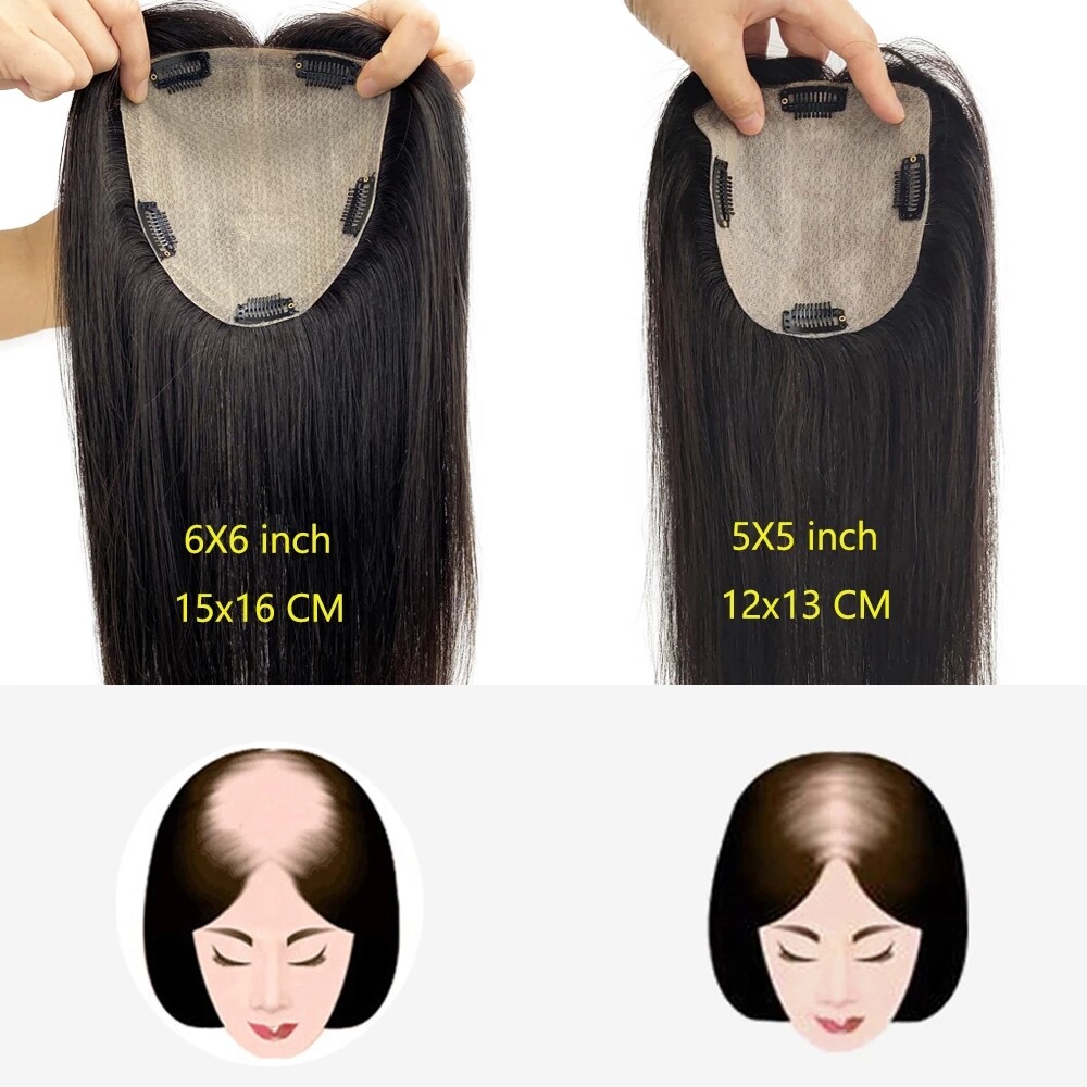 Dark Brown Silk Base Topper Human Hair Women Silk Top Hair Piece for Hair Loss