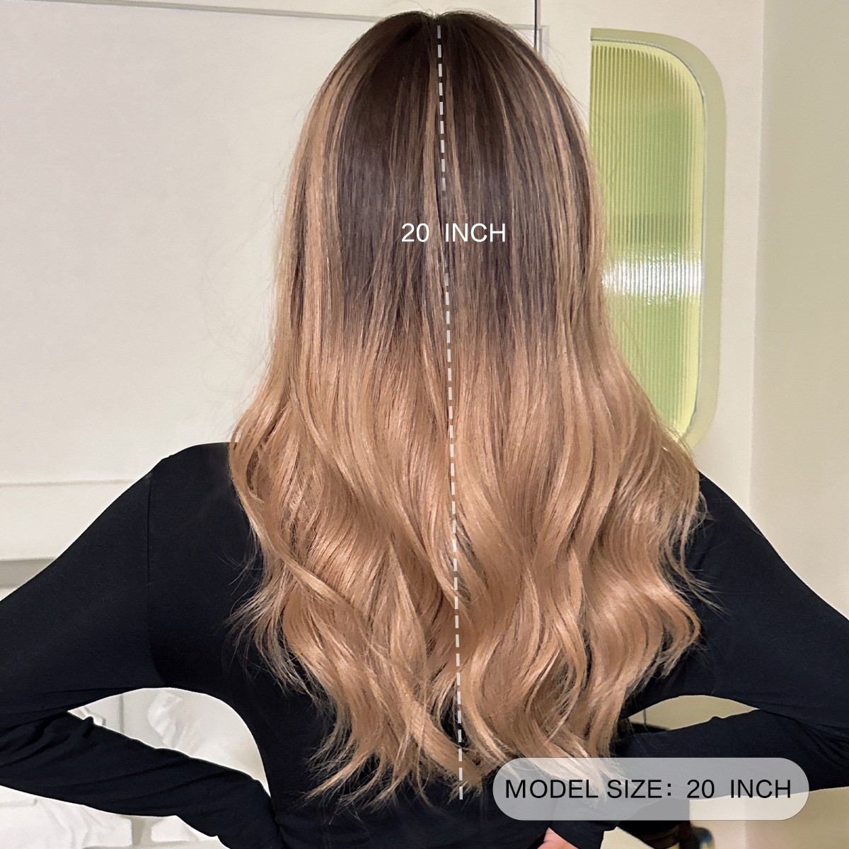 Cocoa Golden Highlights Medium Long Curly Woolly Perm Wig with Bangs Japanese