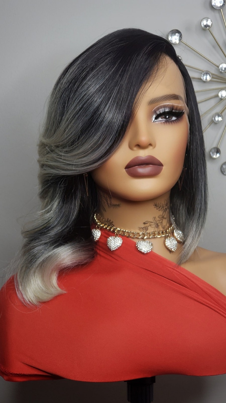 New Curly Side Bang Bob Style Lace Front Wig Black Ash Blonde Gray Ombre Womens