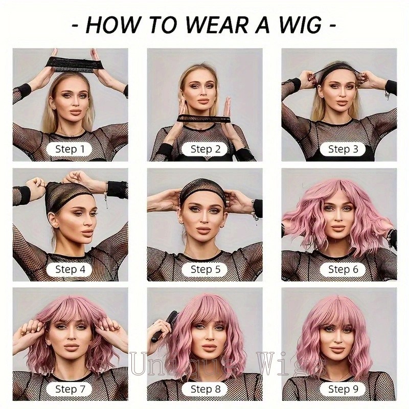 14in Colorful Short Wavy Bob Wig Bangs Synthetic Hair Wig Cosplay Party Fashion
