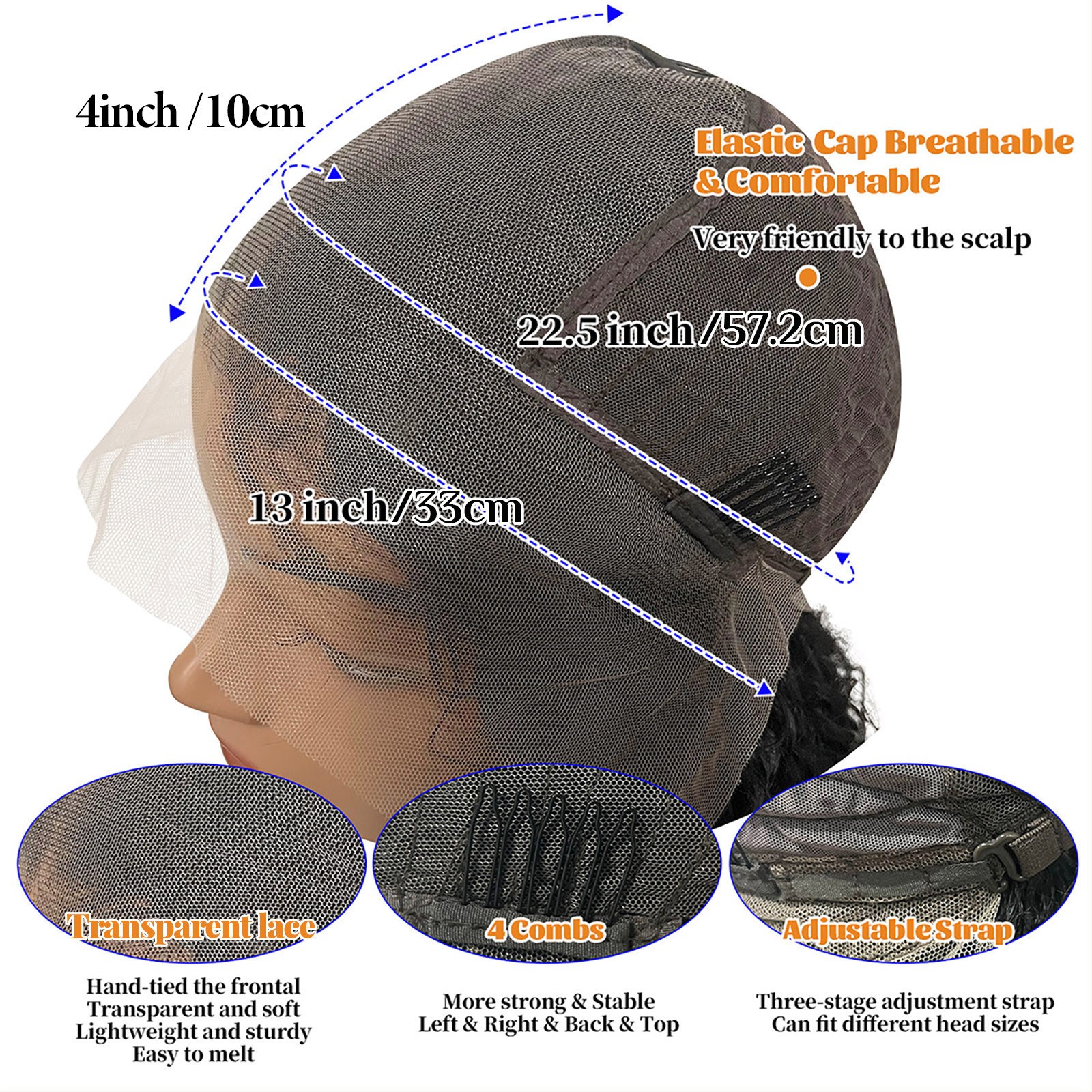 13×4 Natural Color Kinky Straigh 200% Density Transparent Lace Human Hair
