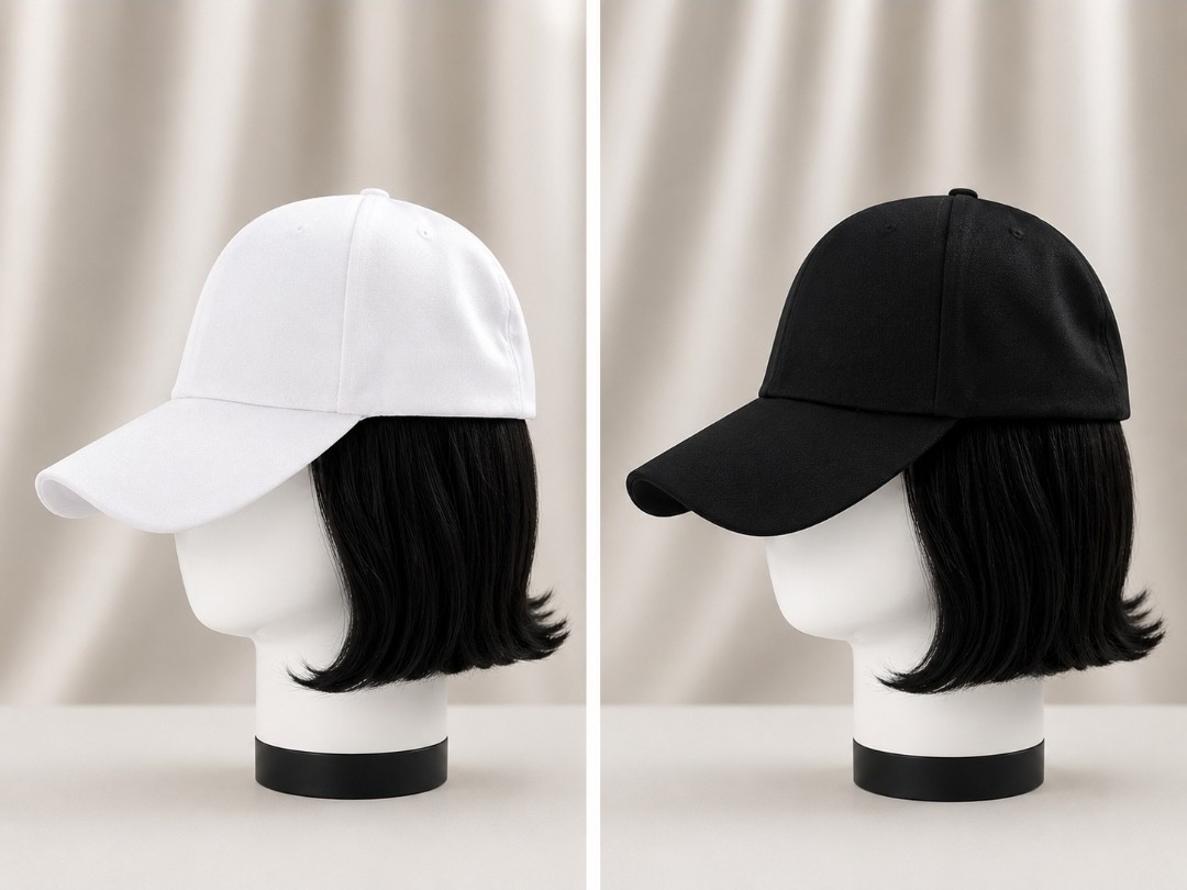Women’s Baseball Cap with Hair Attached Bob Wig Hat Synthetic Hair Wig Cap