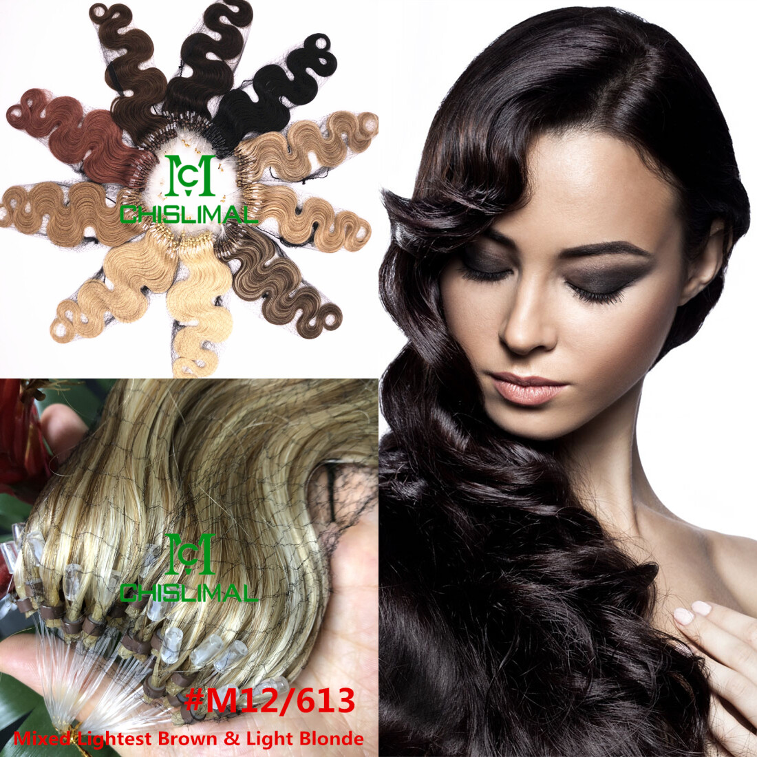 16-26Inch Body Wavy Ombre Loop Micro Rings Beads Soft Remy Human Hair Extensions