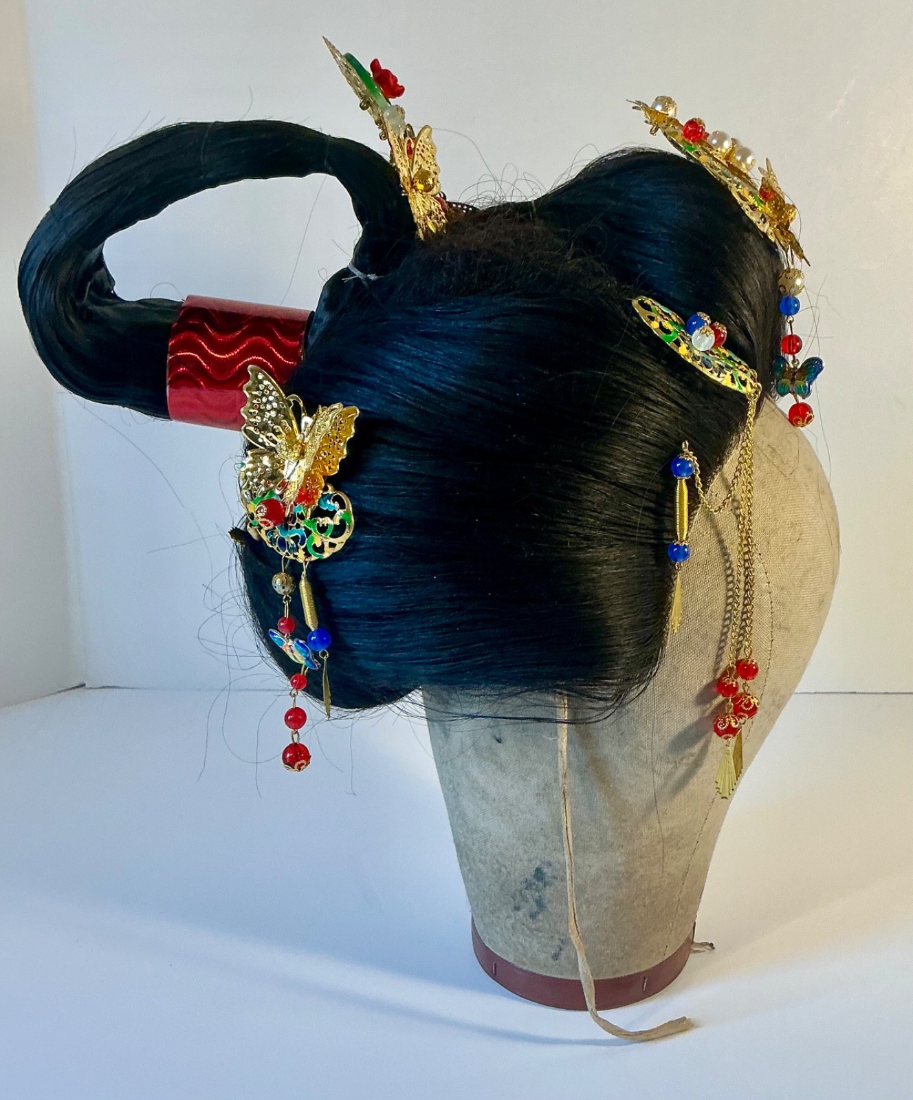 Japanese Traditional KATSURA Japanese Hair Bridal Wig Case with Stand & Kanzashi