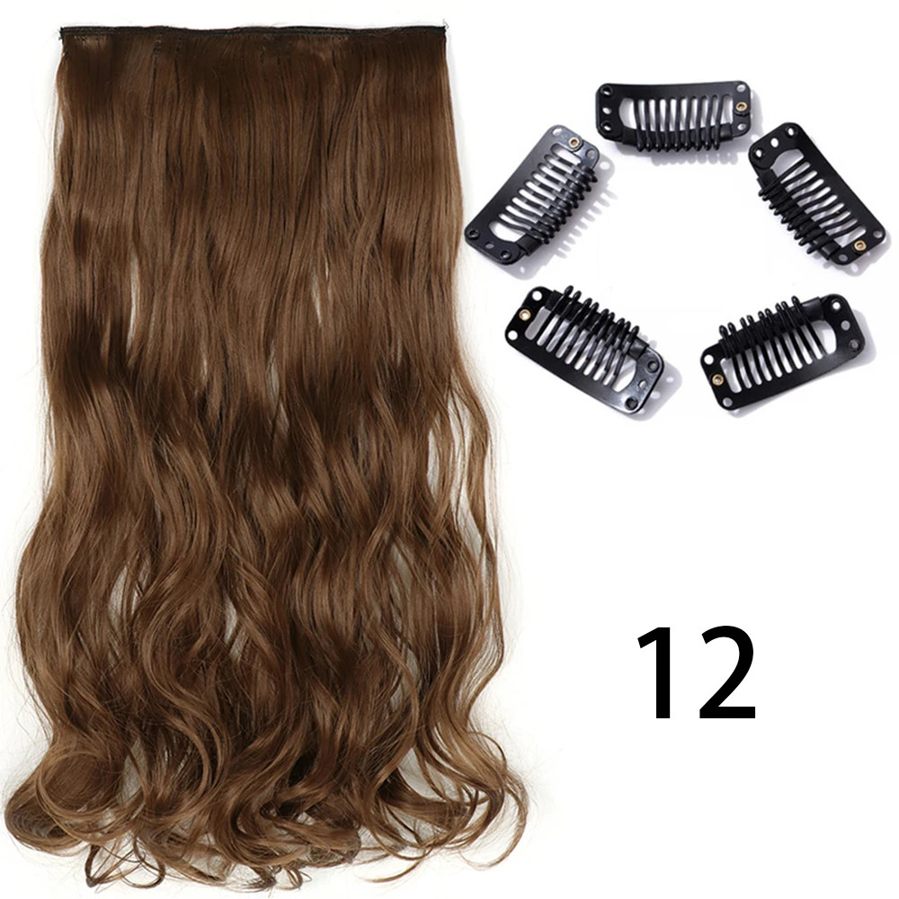 Synthetic Long Straight Clip In Hair Extension 5 Clips Heat Resistant Blonde
