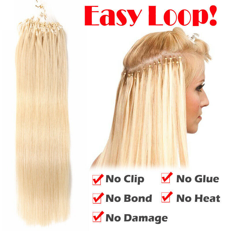 Micro Loop Real Human Hair Extensions Micro Ring Bead Link Remy Highlight Blonde