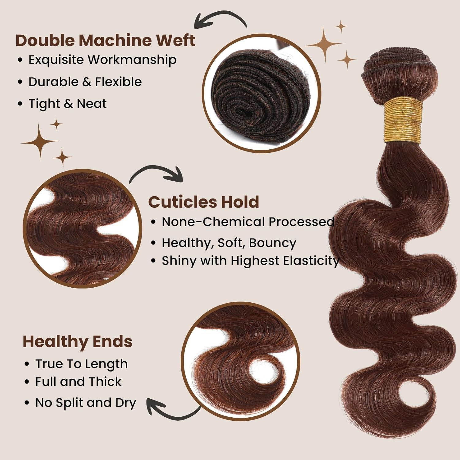 Chocolate Brown Body Wave Human Hair Bundles 18 20 22 Inch Soft Thick Bundles