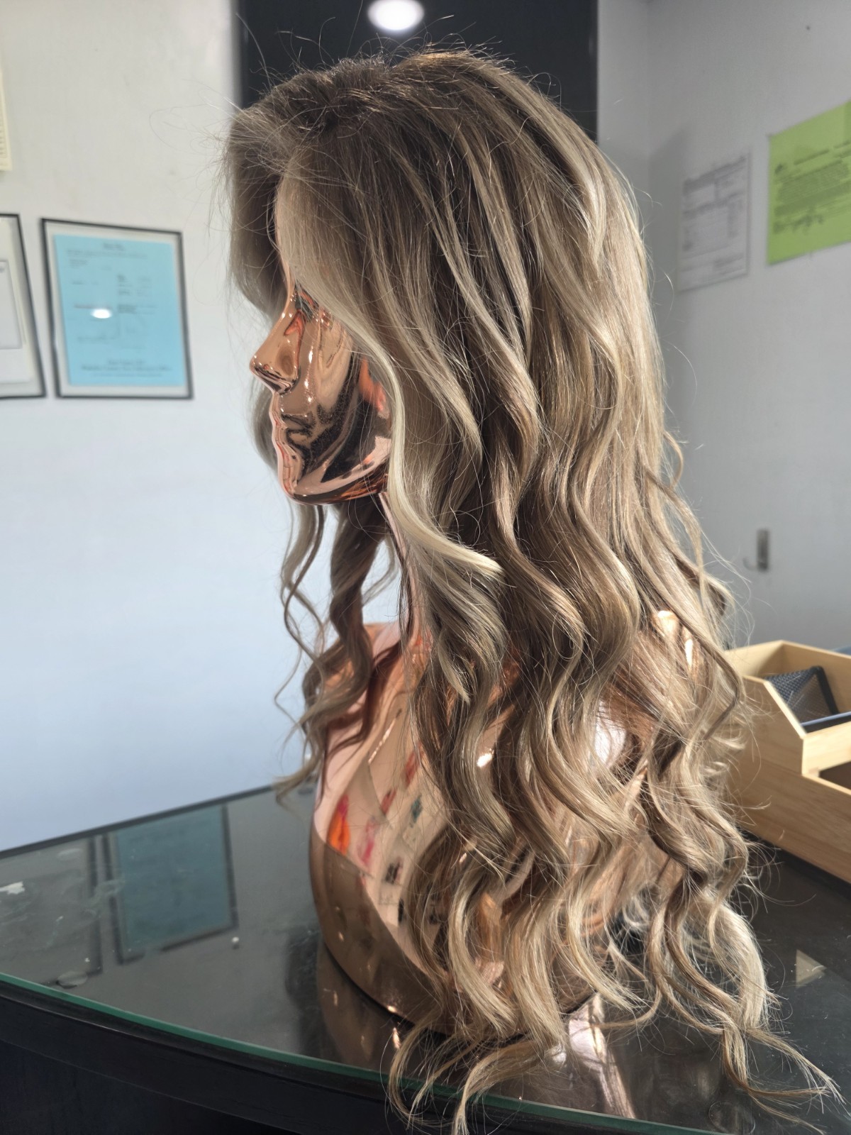 Natural 20″ blonde, custom color 100% human hair wig, glueless cap structure