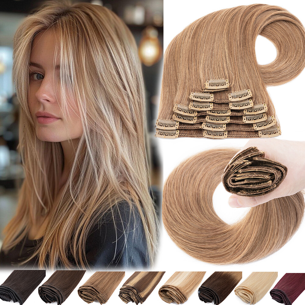 100% Soft Clip In 100% Human Hair Extensions Real Remy Hair Full Head Weft Ombre
