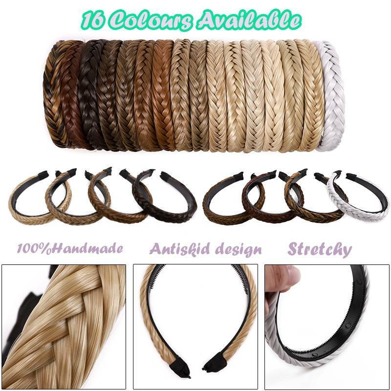 Women Hair Braided Plaited Headband Synthetic Plait Hairband Hairwear as Human