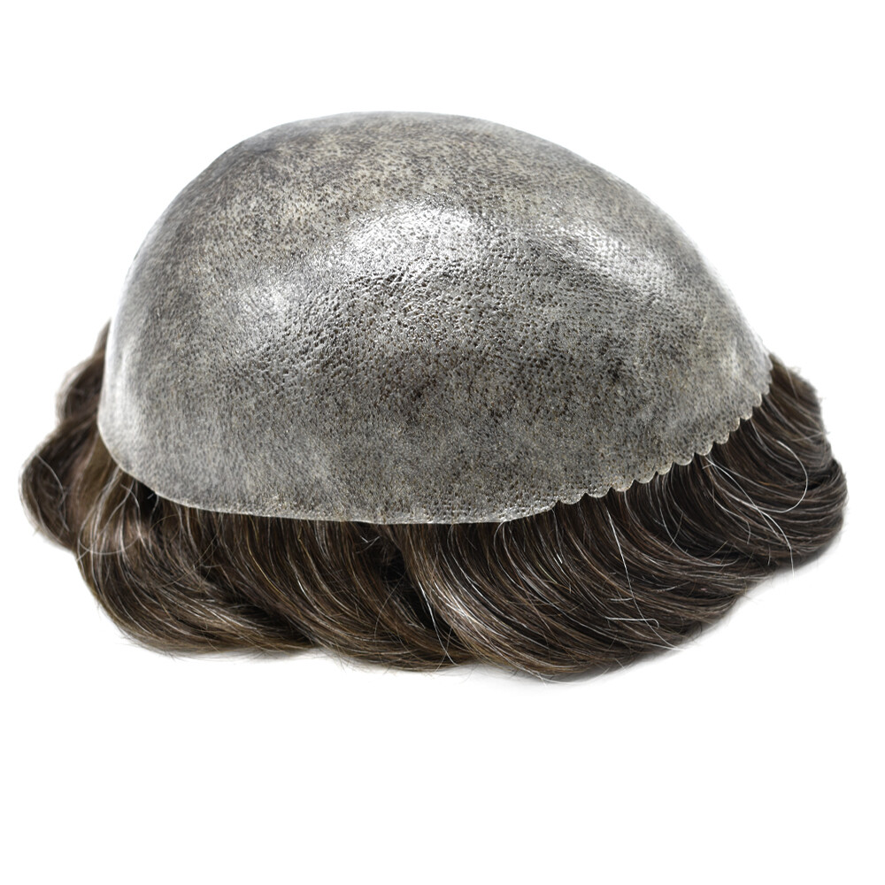 Mens Hair Replacement System Full Poly Thin Skin Toupee Units Human Hair Piece U