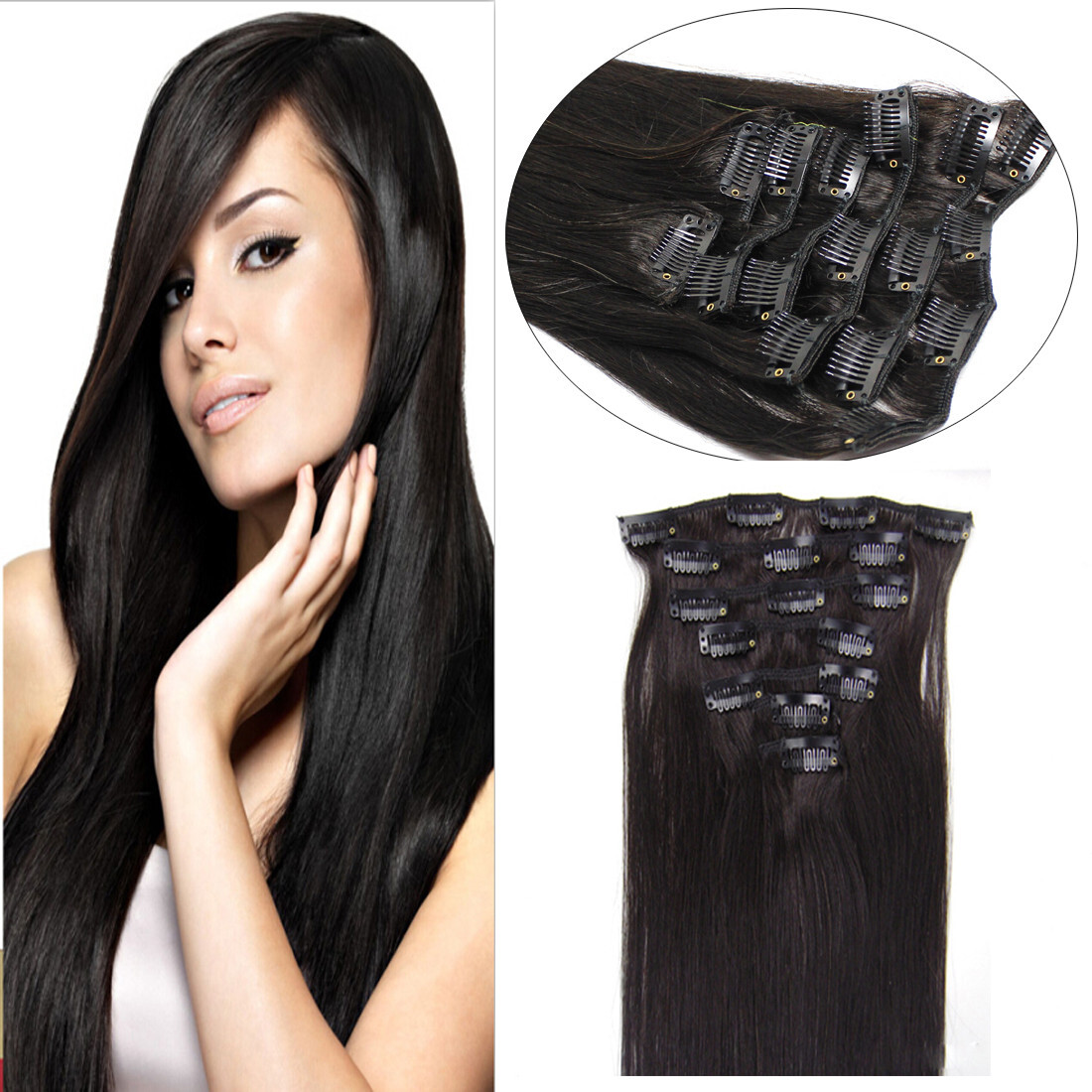 Clip in Hair Extensions Real Human Hair Double Weft Clips in Remy Hair Full Head