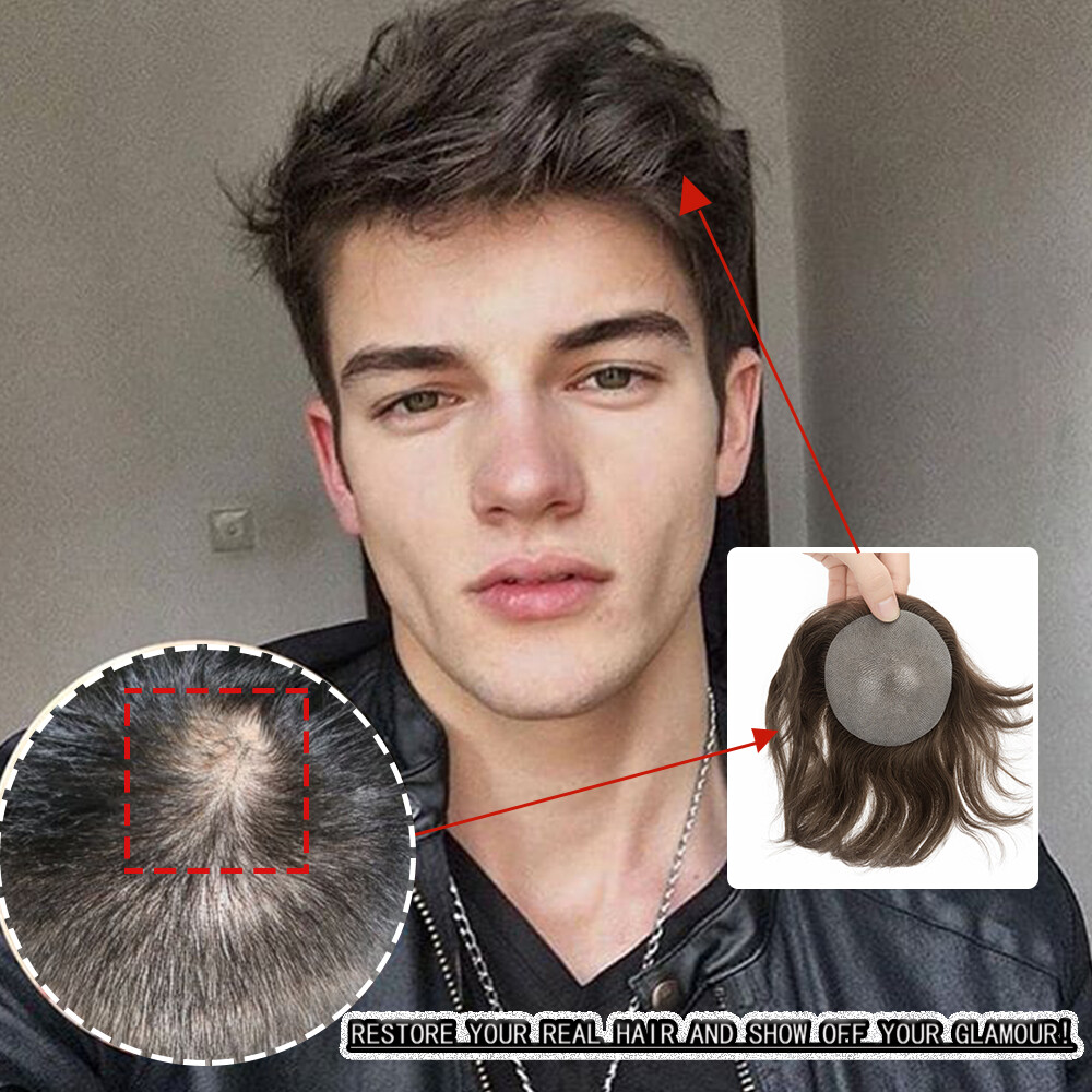 Full PU Bald Spot Remy Human Hair Cover-up Hair Patches Head Top Replacement 8*8