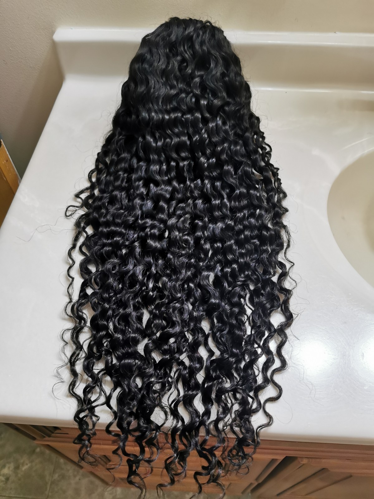 Custom High Quality Sexy Deep Curly 26” Virgin Human Hair Wig 1B