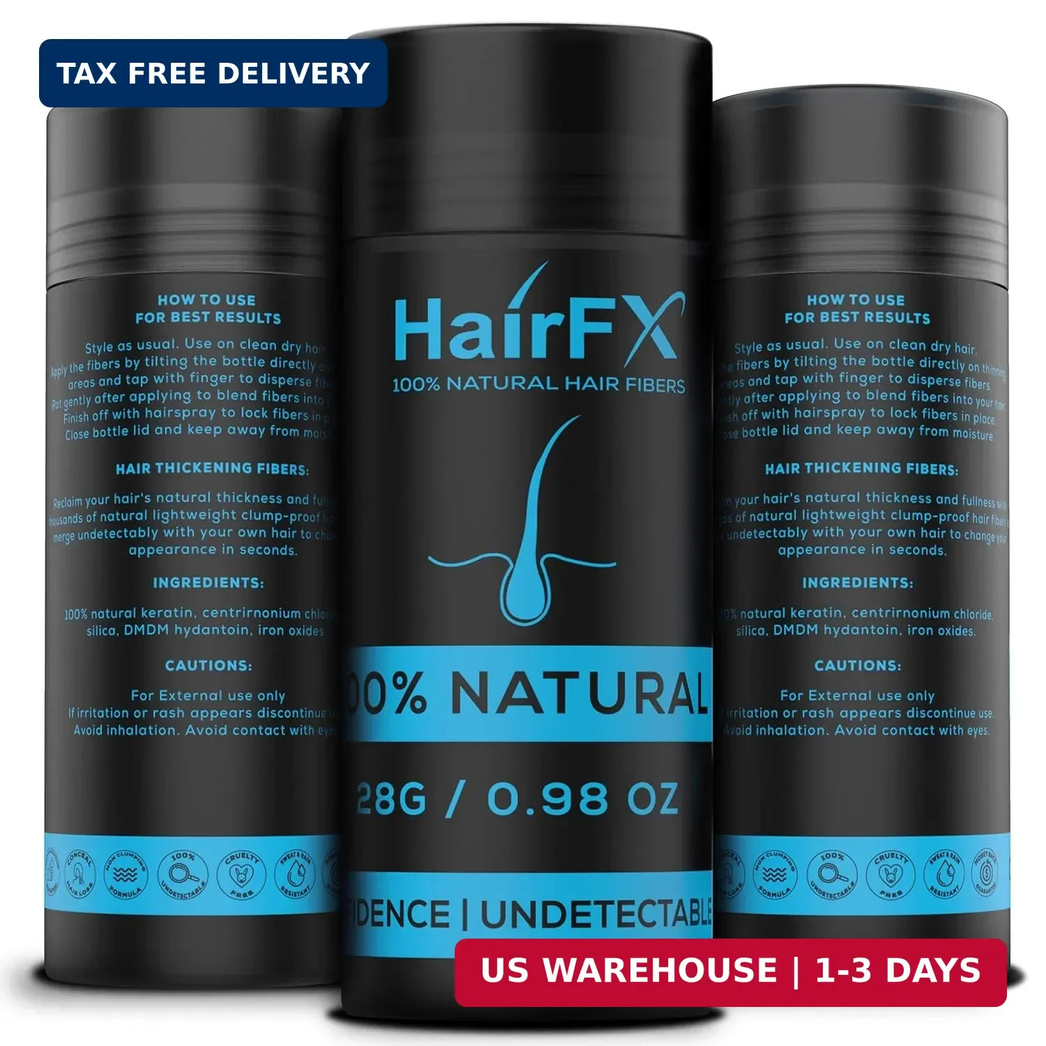 Hair Fibers for Thinning Hair (BLACK) Undetectable & Natural – Giant 28g Bottle