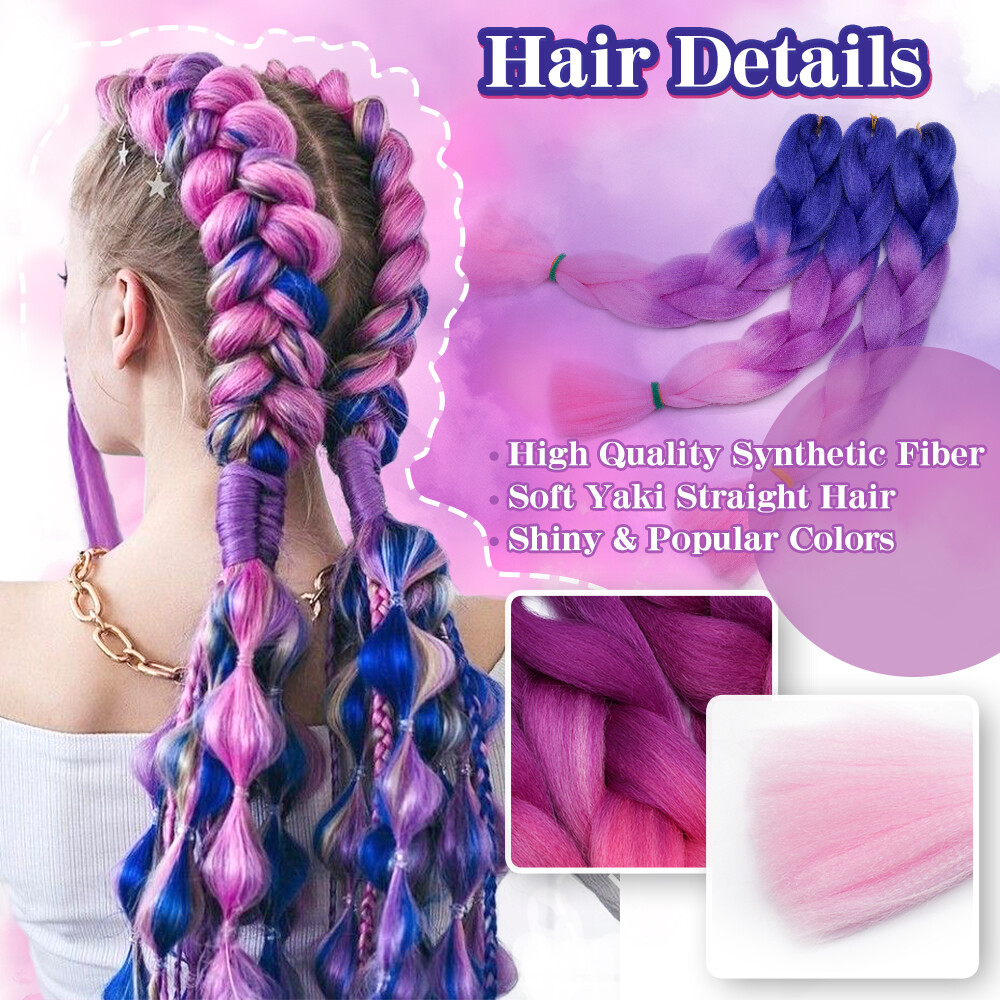 24″ Braiding Ombre Rainbow Jumbo Braids Hair Extensions Synthetic Multi-Color US
