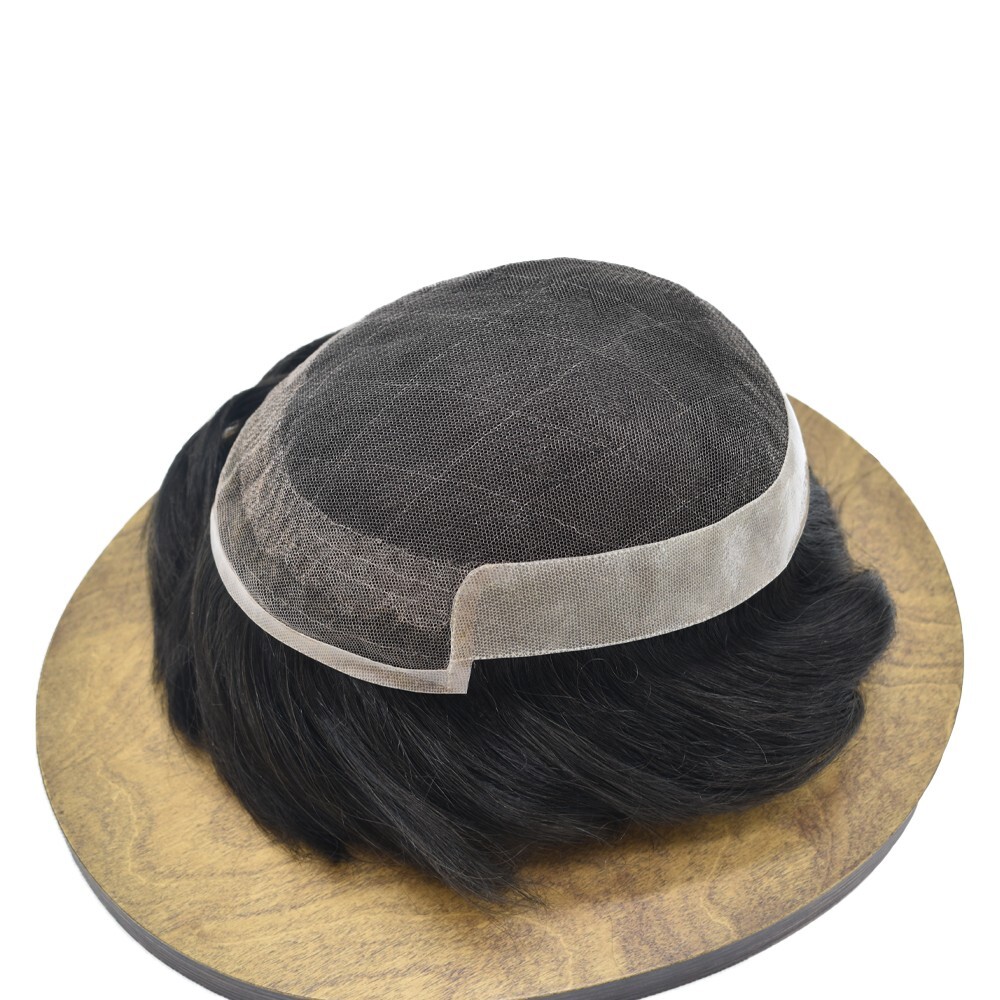 Toupee Men Human Hair Replacement Systems French Lace Poly Coating Wig Hairpiece