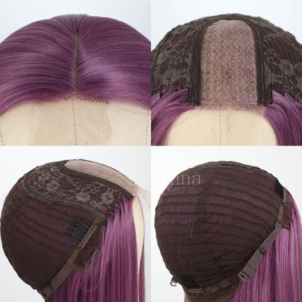 Women Long Straight Synthetic Wig Purple Hair Heat Resistant Cosplay Party Wigs