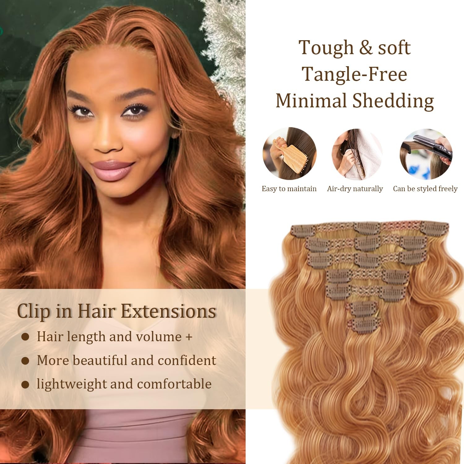 #30 Brown Long Wave Clip in Hair Extensions,18 Inch Soft Real Human Hair,Ligh…