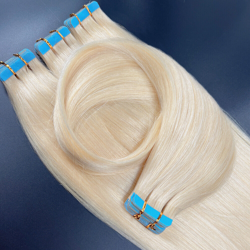 Tape In Real Human Hair Extensions Invisible Glue Skin Wefts Full Head Remy Hair