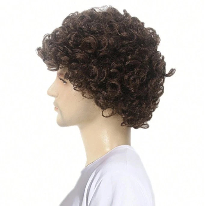 Short Curly Brown Afro Wig for Male Guy California Mens Cosplay Costume Daily