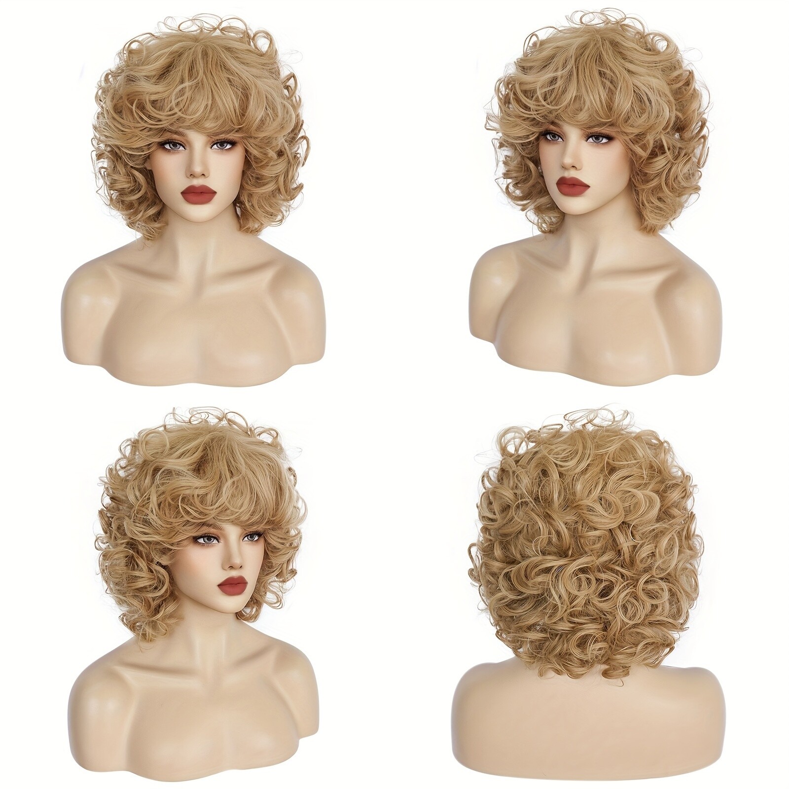 Synthetic Hair Short Curly Wavy Brown Anime Cosplay Wig With Bangs For Halloween