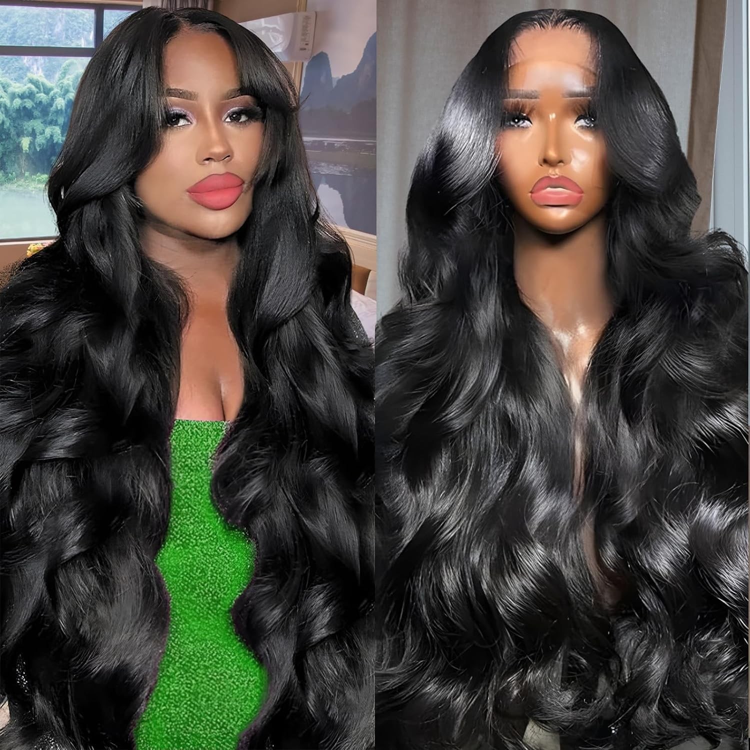 32″ 180% HD 13×6 Body Wave Human Hair Lace Front Wig PrePlucked Bleached Knots
